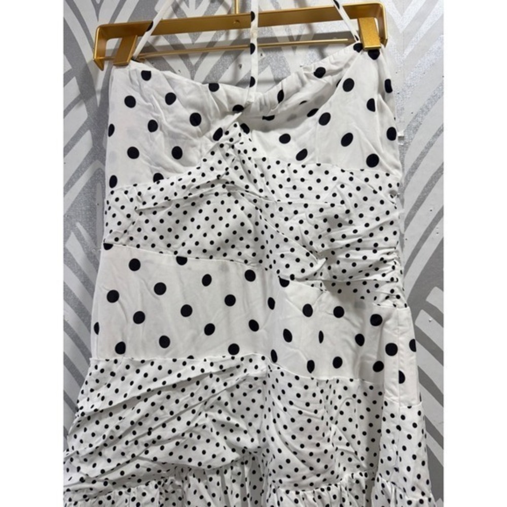 Princess Polly Marguerite Polka Dot Halter Maxi Dress Ruched White Black US 4 - Picture 4 of 8